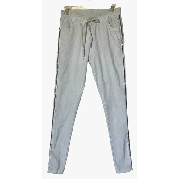 Olivia Lauren Pants - Olivia Lauren Light Gray Crystal Stripe Stretch Joggers Pants  - Made in Italy